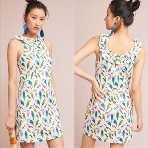 ANTHROPOLOGIE: ruffled, mini, bird dress, small